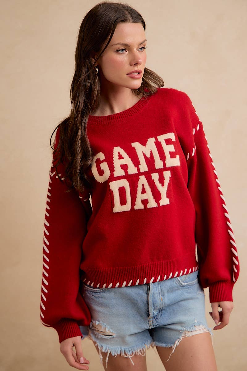 GAMEDAY THEME CONTRAST STITCH LONG SLEEVES KNIT TOP
