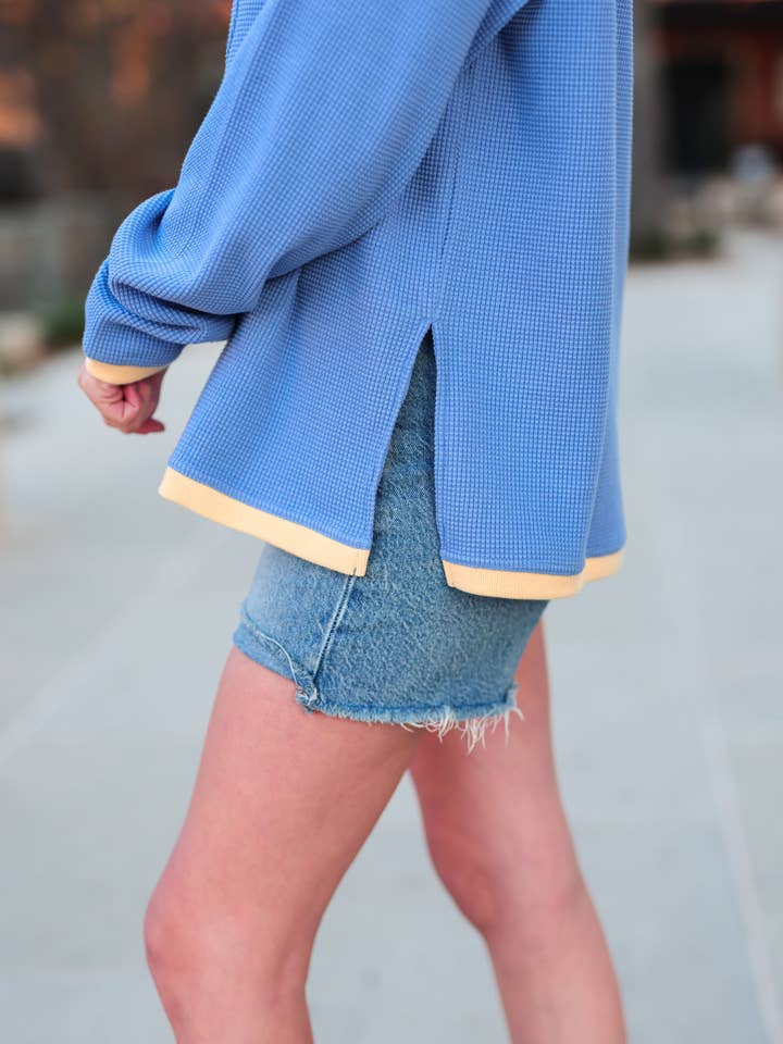 Graphic Pullover Waffle Embossed - Happy Days - Blue/Yellow