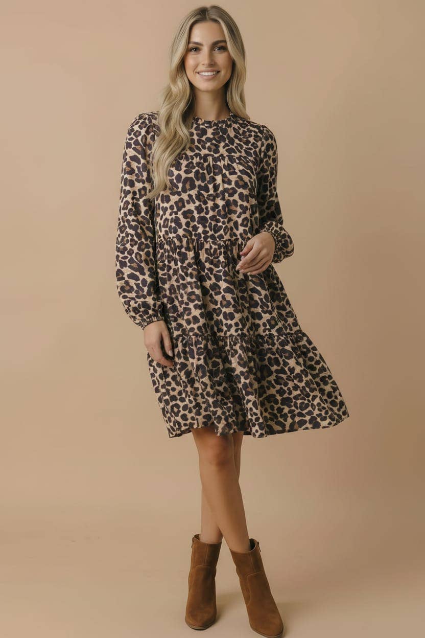 Leopard Tiered Woven Dress With Pockets