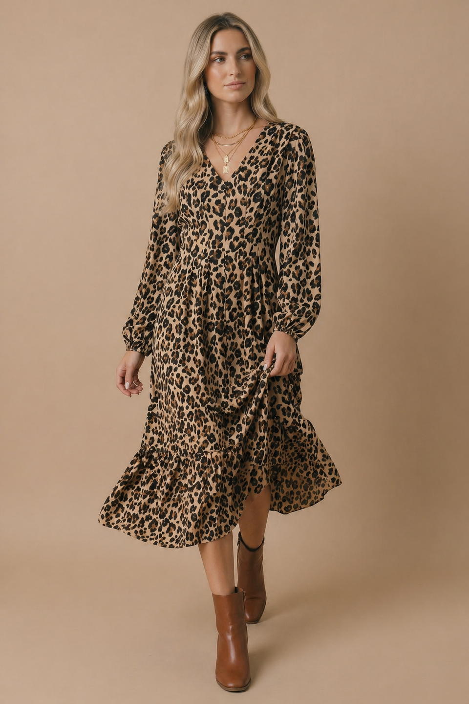 Animal Print Empire Silhouette Midi Dress