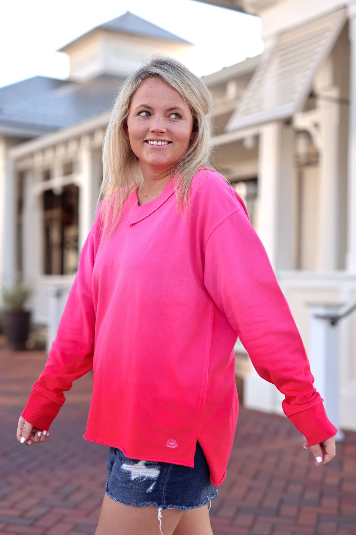 Pullover – French Terry V-Neck Pullover - Cherry Pink