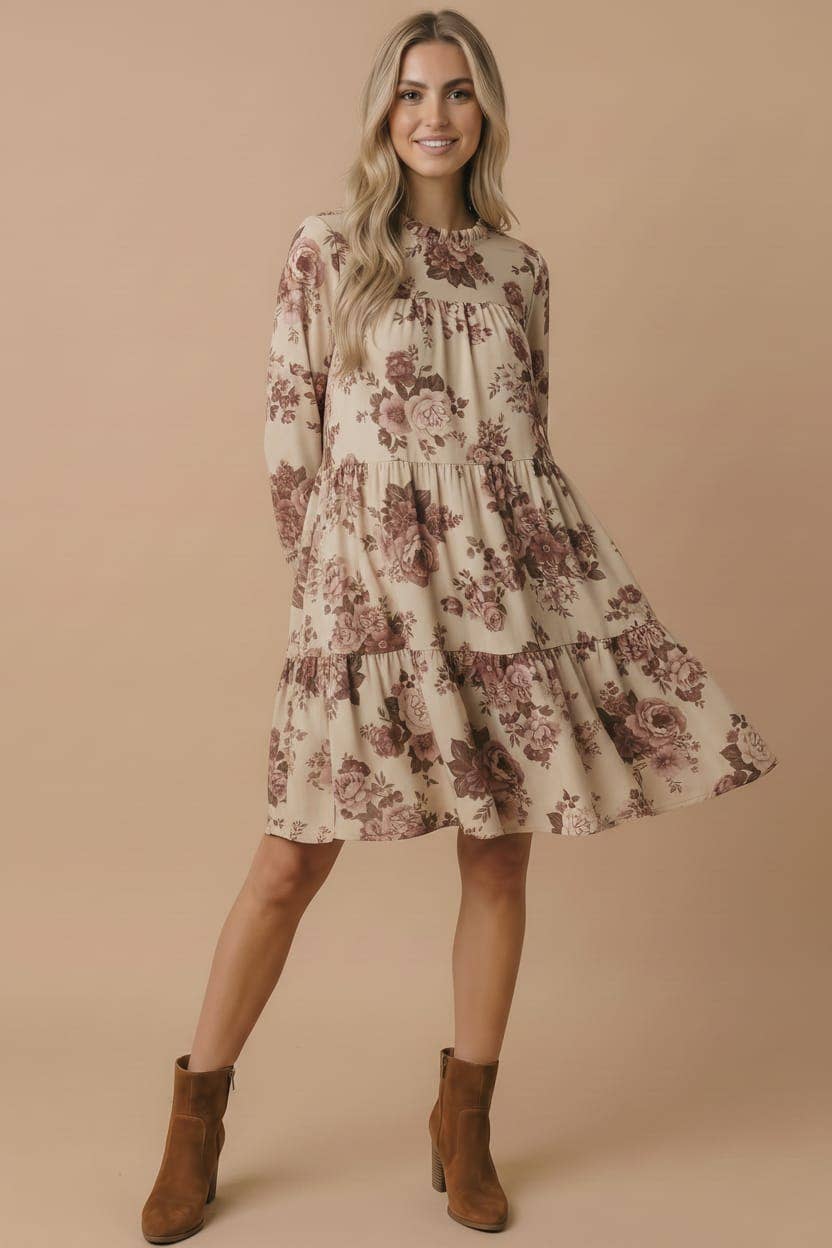 Vintage Floral Tiered Woven Dress