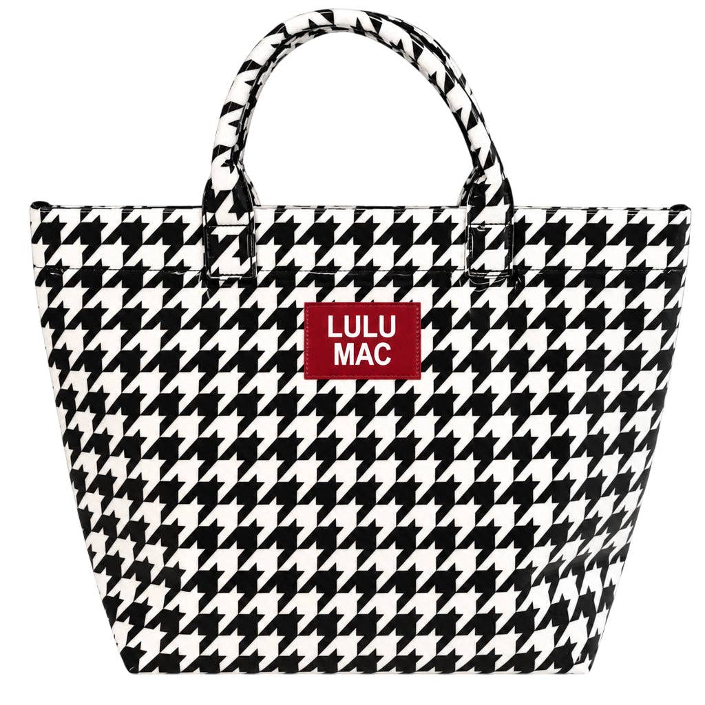 LM-BG-1003 TOTE BAG HOUNDSTOOTH W/ CRIMSON PATCH