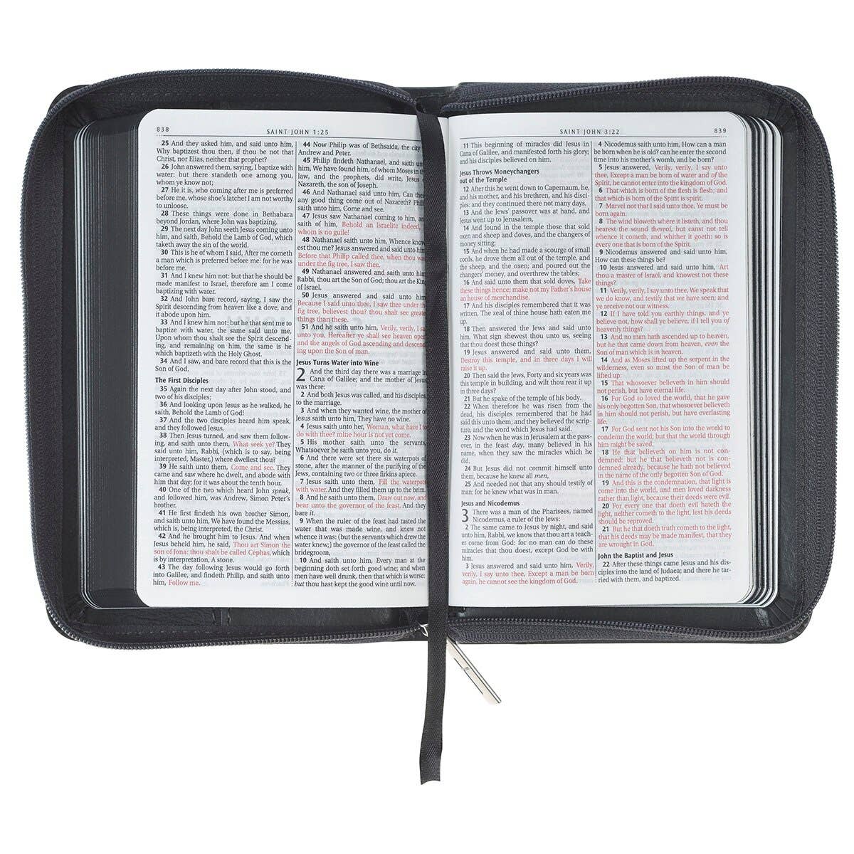 KJV Bible Mini Pocket Faux Leather, Black/Gray w/zipper
