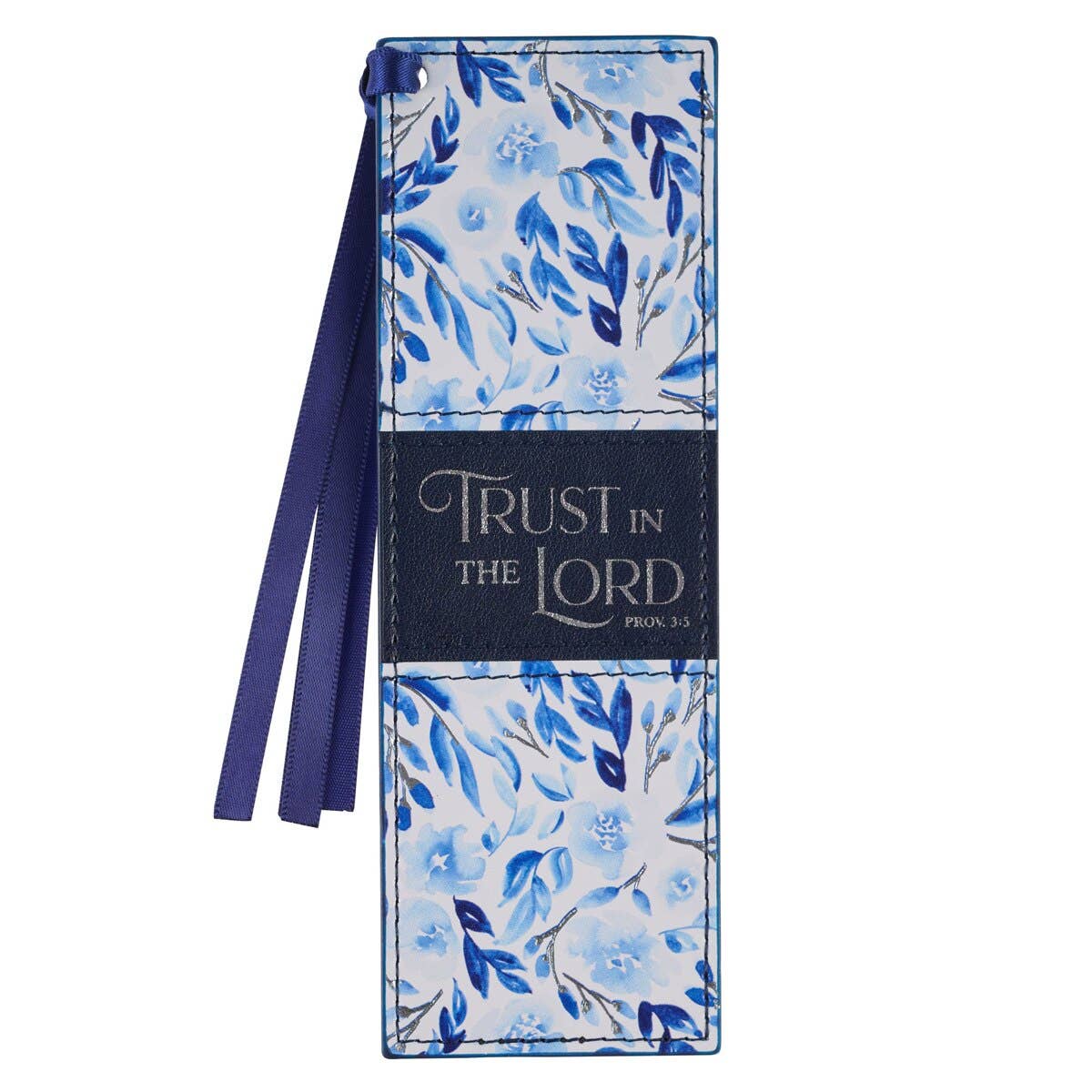 Bookmark Faux Leather Blue Floral Trust Prov. 3:5