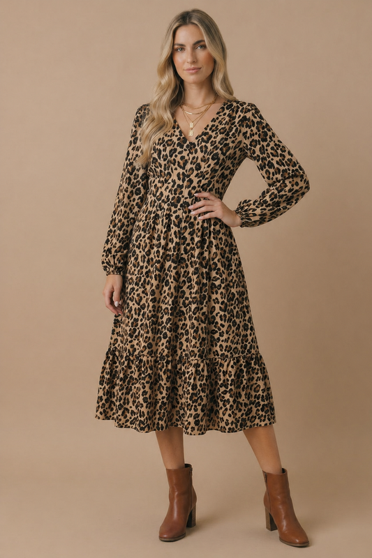 Animal Print Empire Silhouette Midi Dress