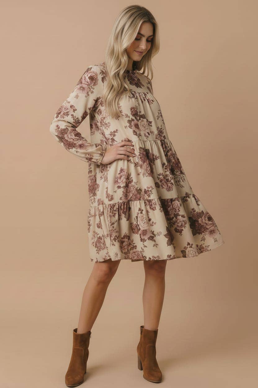 Vintage Floral Tiered Woven Dress