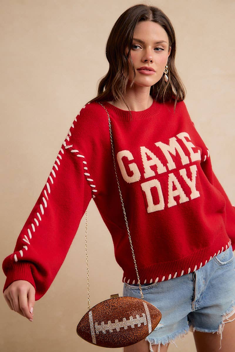 GAMEDAY THEME CONTRAST STITCH LONG SLEEVES KNIT TOP