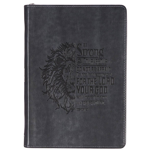 Journal Classic Zip Gray Be Strong Joshua 1:9