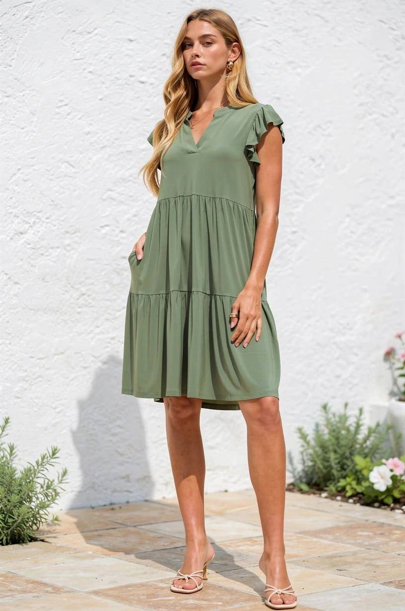 Flutter Sleeve Tiered Forever Dress