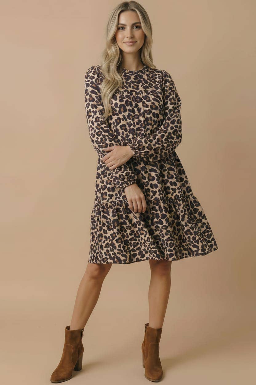 Leopard Tiered Woven Dress With Pockets