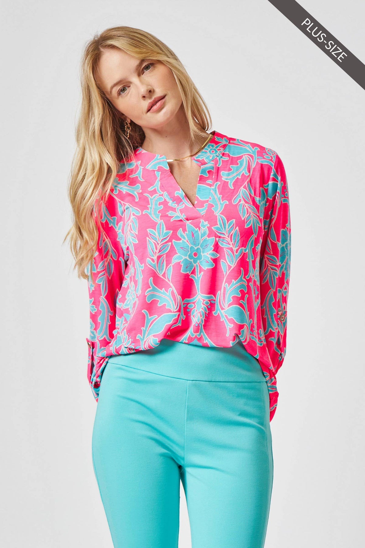 PLUS SIZE 3/4 Sleeve LIZZY MEDALLION Wrinkle Free Blouse