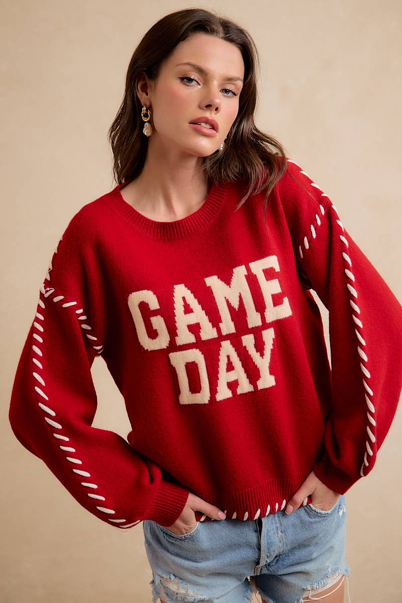GAMEDAY THEME CONTRAST STITCH LONG SLEEVES KNIT TOP
