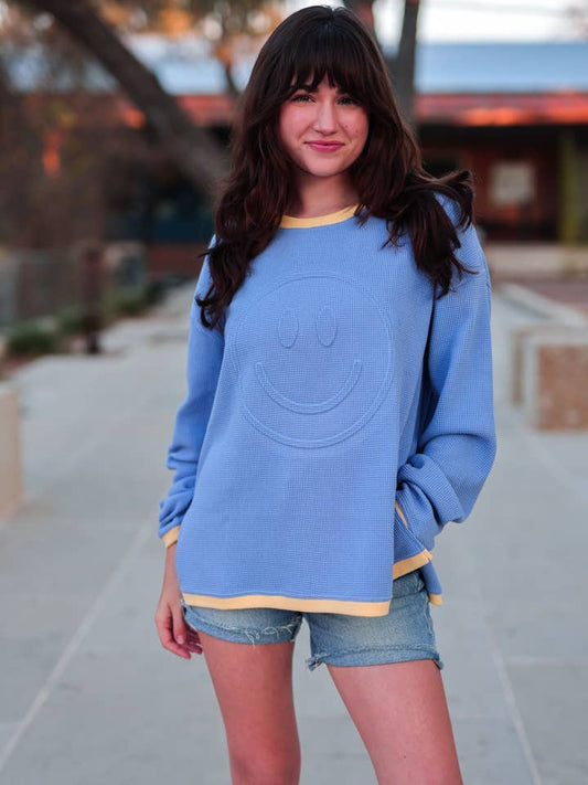 Graphic Pullover Waffle Embossed - Happy Days - Blue/Yellow