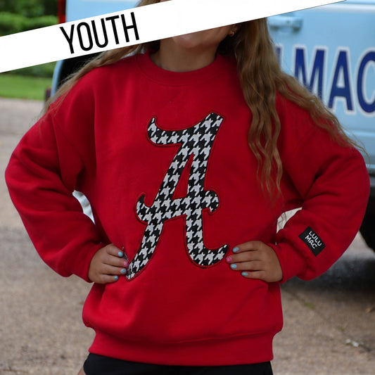 YOUTH HOUNDSTOOTH A LULU MAC SWEATSHIRT- CRIMSON