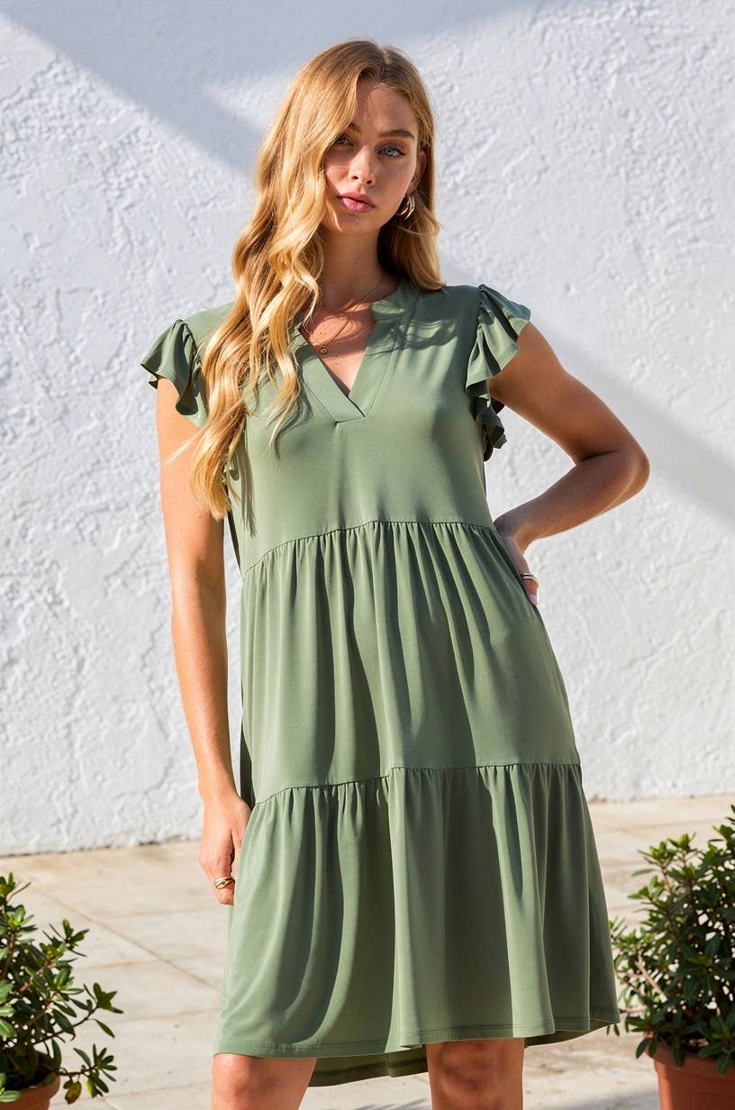 Flutter Sleeve Tiered Forever Dress