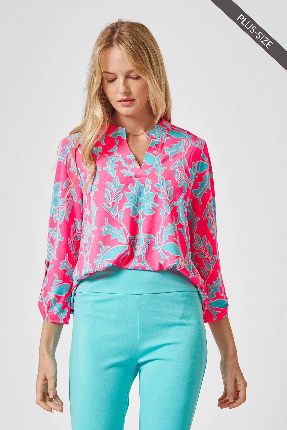 PLUS SIZE 3/4 Sleeve LIZZY MEDALLION Wrinkle Free Blouse