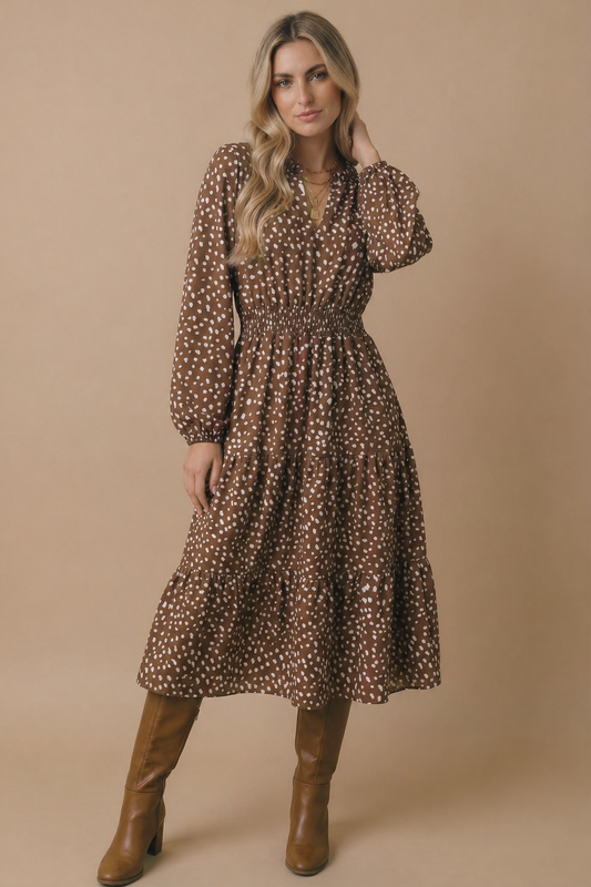Bambi Print Smocked Waist Tiered Woven Dress