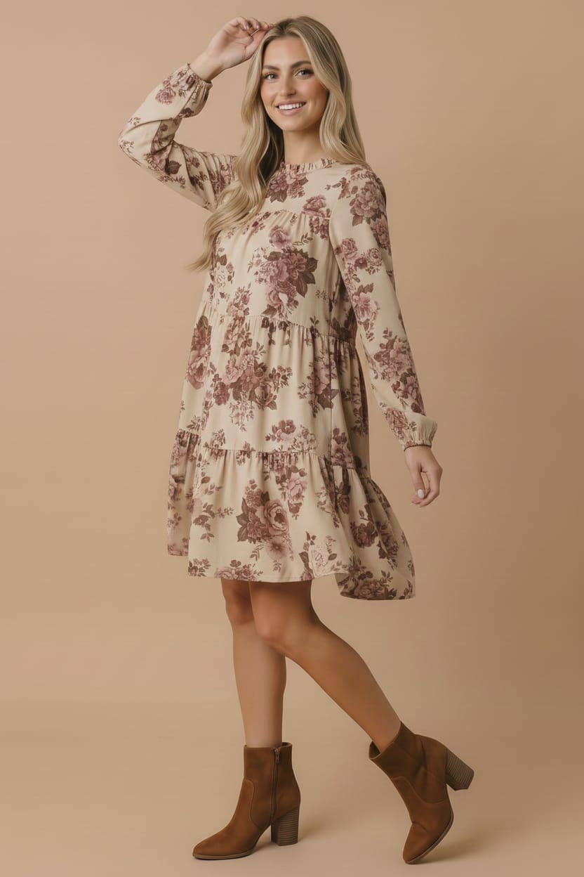 Vintage Floral Tiered Woven Dress