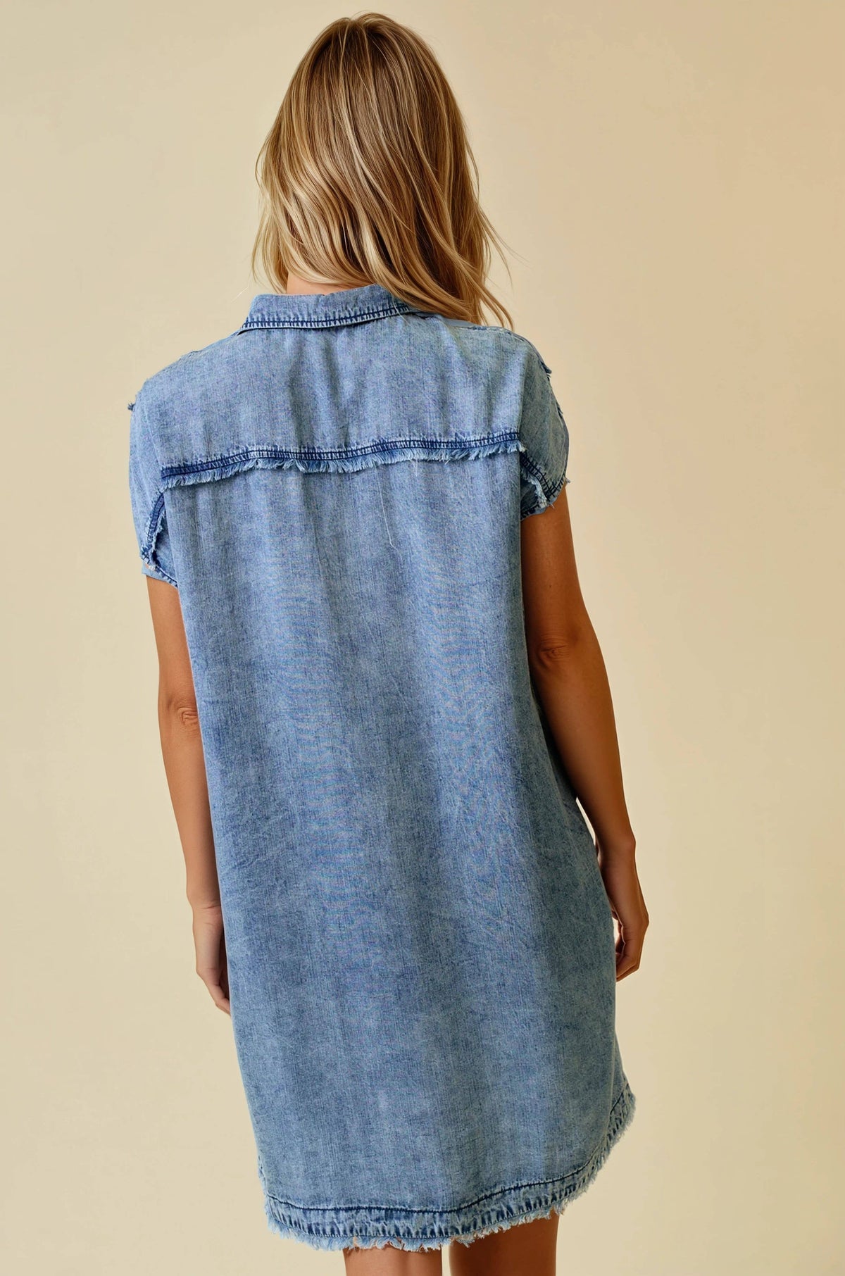 TENCEL DENIM SHORT SLEEVE SHIRT MINI DRESS - 28294D
