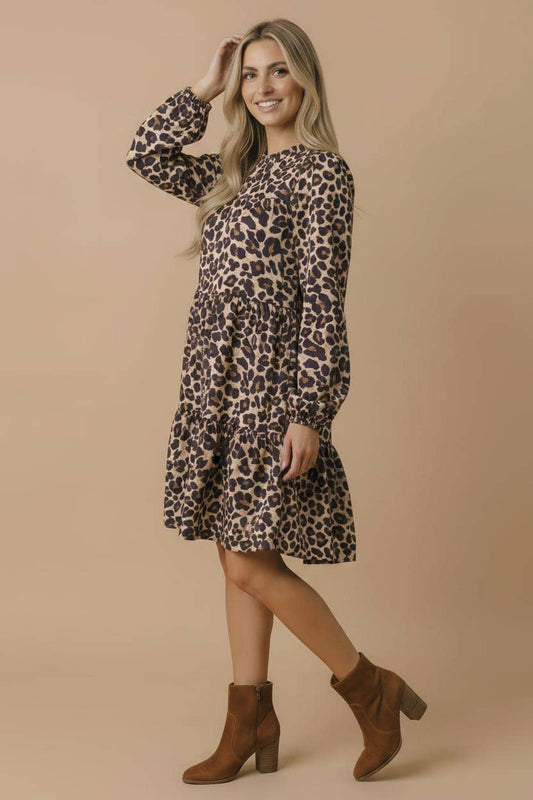 Leopard Tiered Woven Dress With Pockets