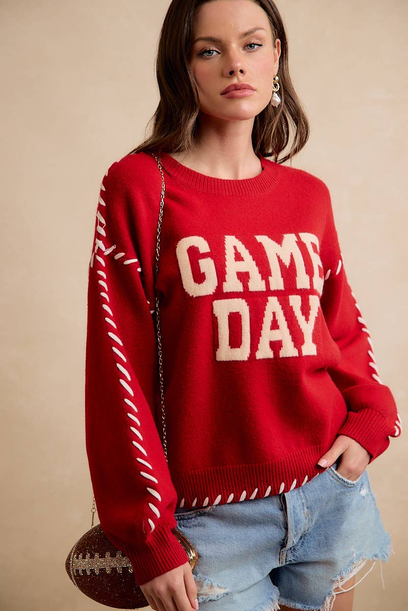 GAMEDAY THEME CONTRAST STITCH LONG SLEEVES KNIT TOP