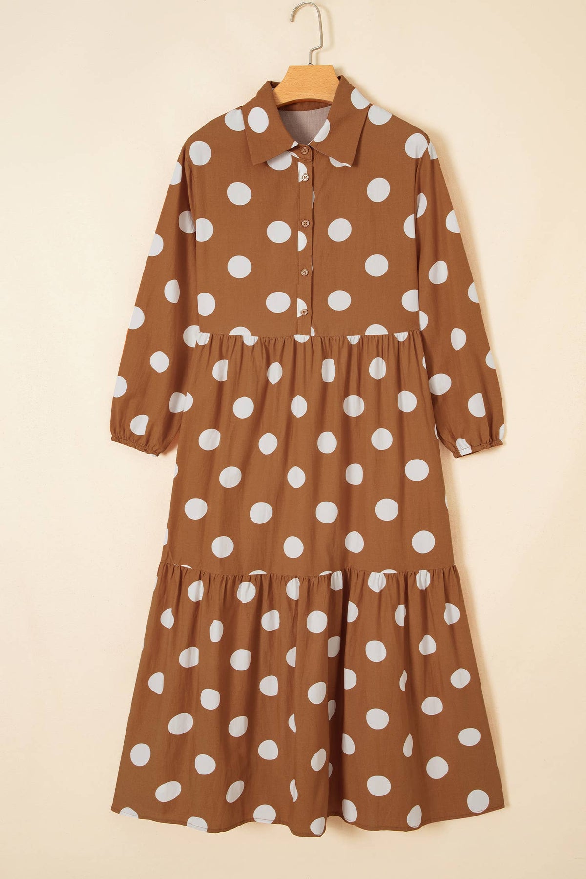 LAS Polka Dot Button Front Casual Shift Midi Dress (S-XL)