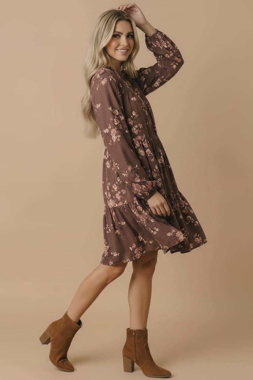 Plus Vintage Floral Woven Dress With Pockets