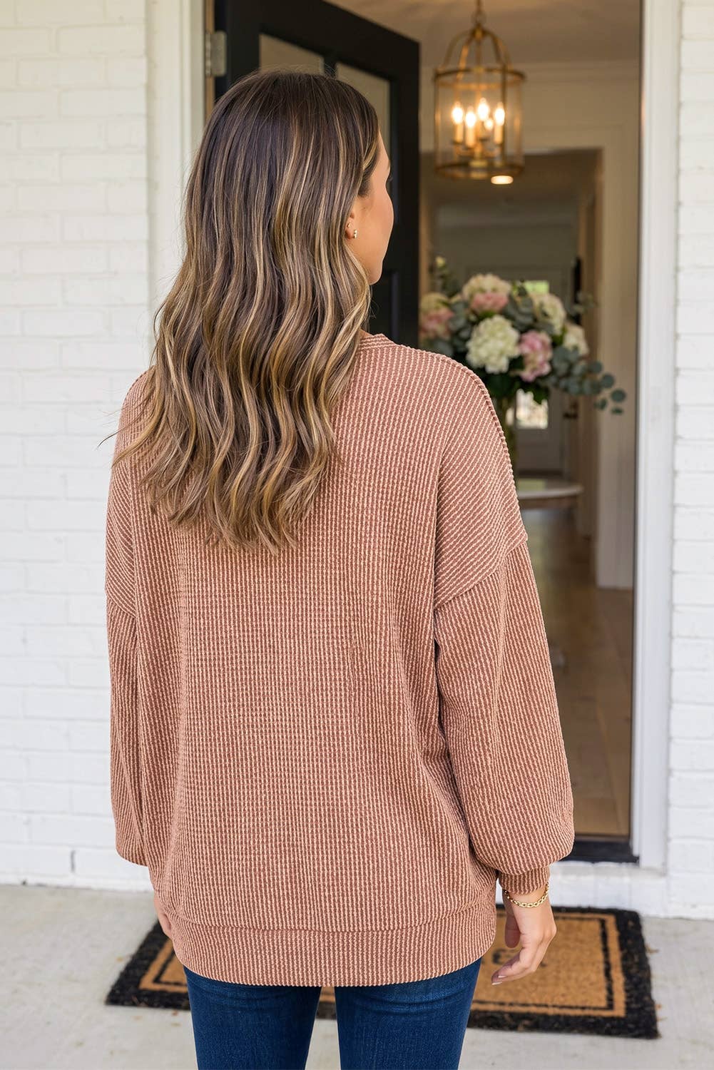 LAS Western Leopard Colorblock Ribbed Knit Blouse (S-XL)