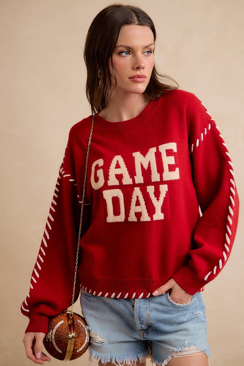 GAMEDAY THEME CONTRAST STITCH LONG SLEEVES KNIT TOP