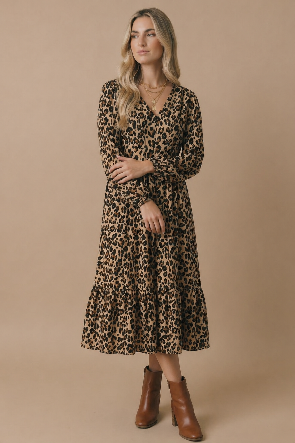 Animal Print Empire Silhouette Midi Dress