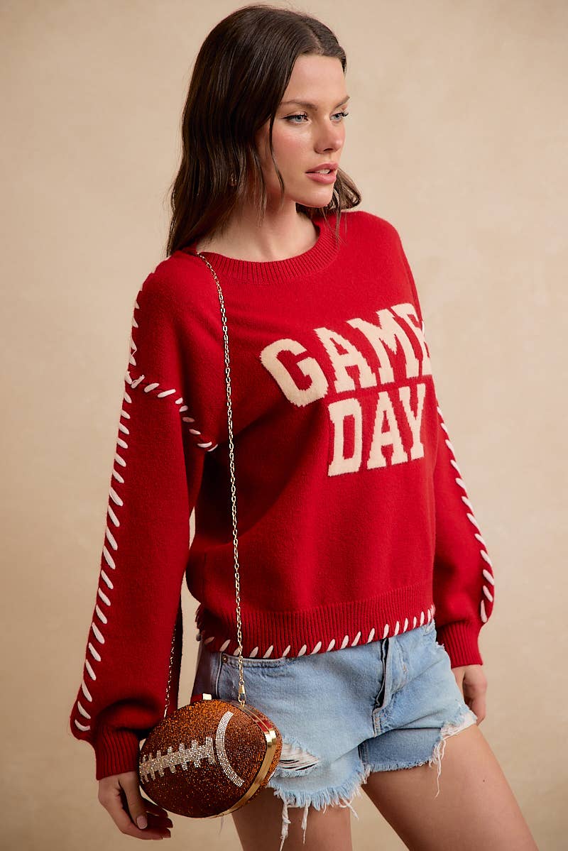 GAMEDAY THEME CONTRAST STITCH LONG SLEEVES KNIT TOP