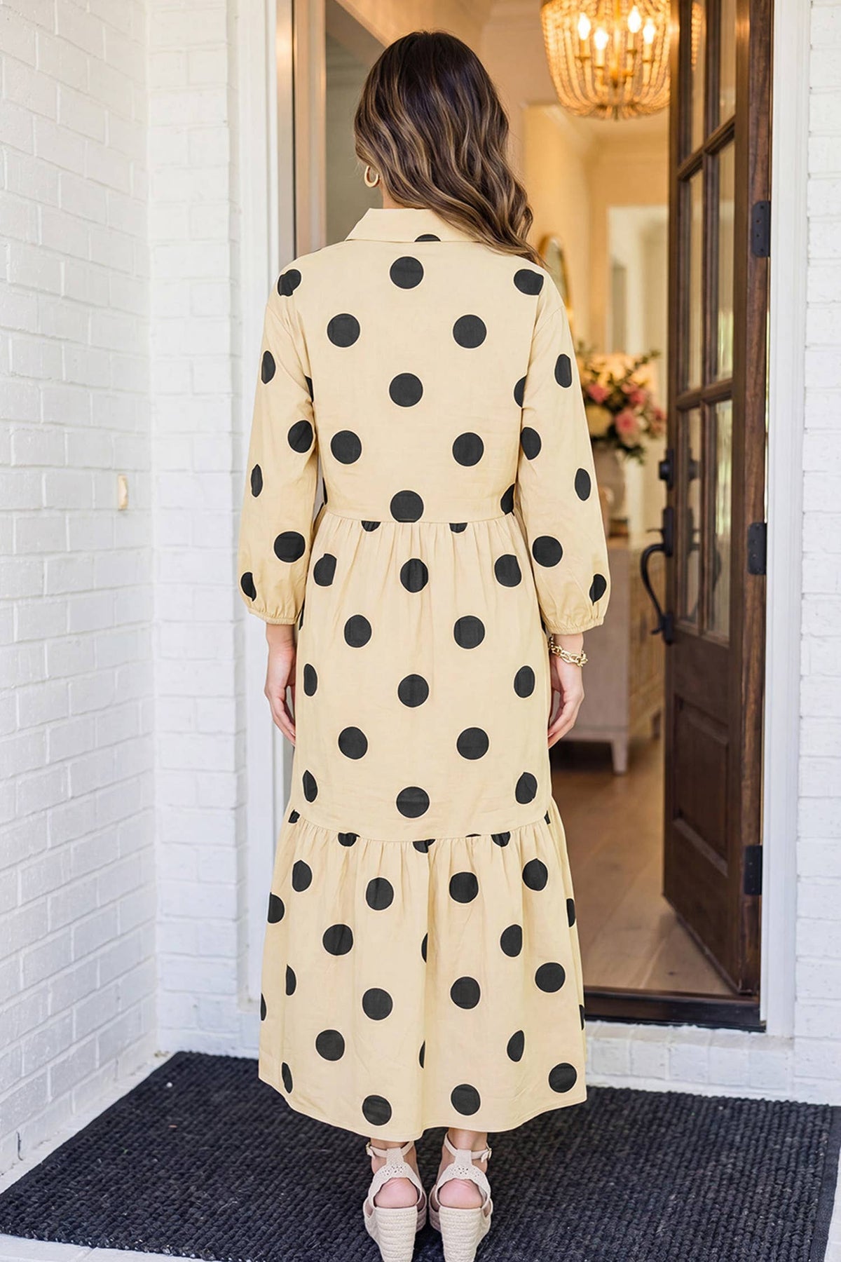 LAS Polka Dot Button Front Casual Shift Midi Dress (S-XL)