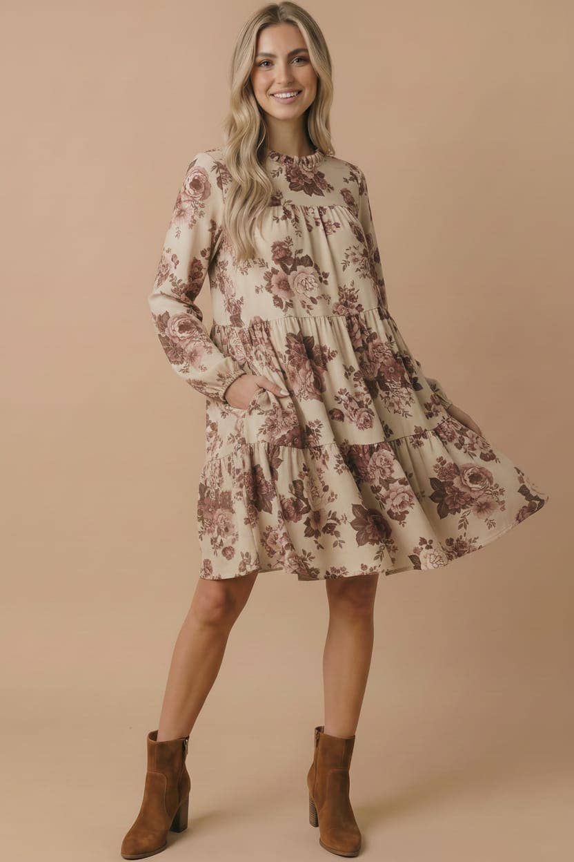 Vintage Floral Tiered Woven Dress