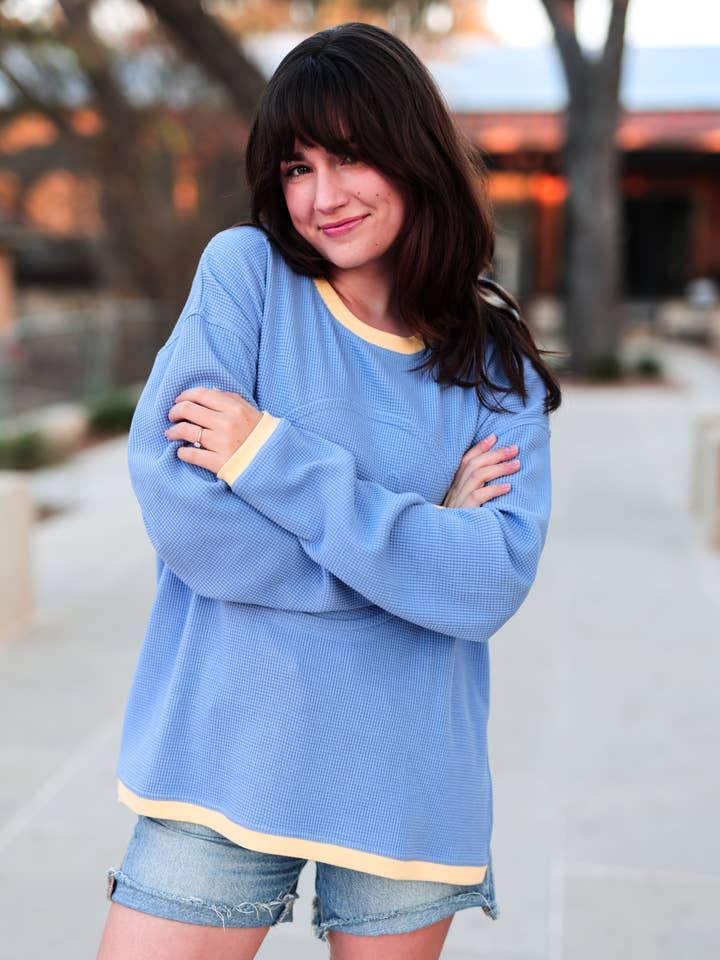 Graphic Pullover Waffle Embossed - Happy Days - Blue/Yellow