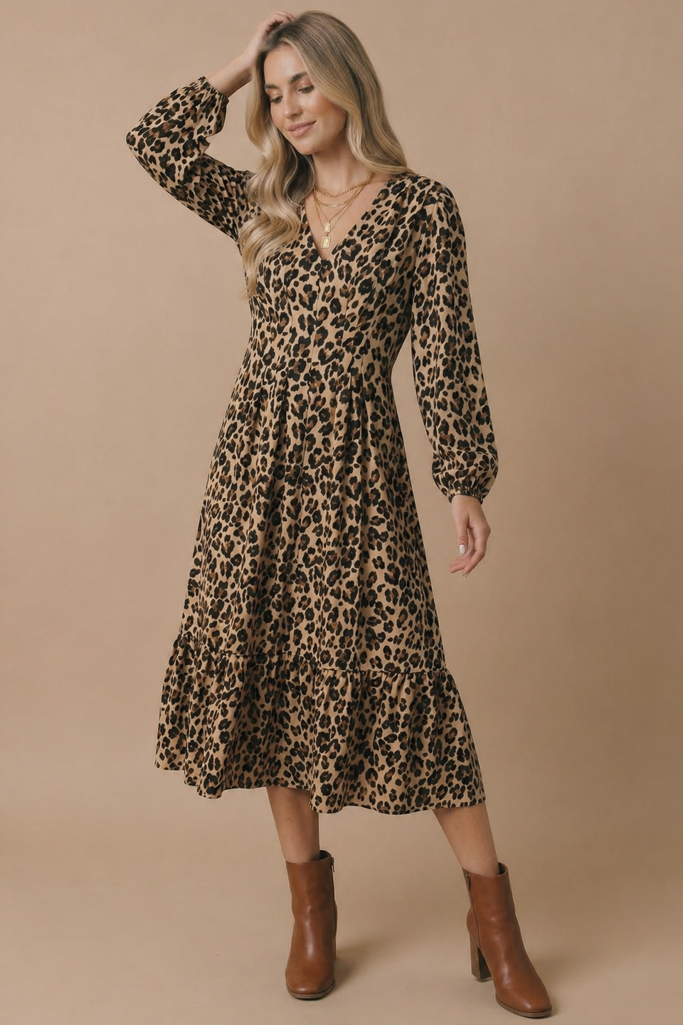 Animal Print Empire Silhouette Midi Dress