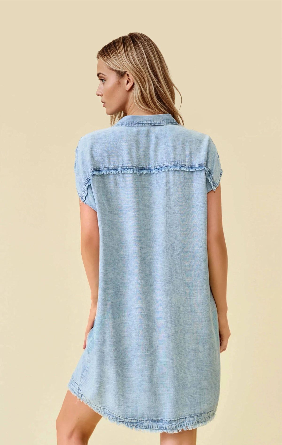TENCEL DENIM SHORT SLEEVE SHIRT MINI DRESS - 28294D