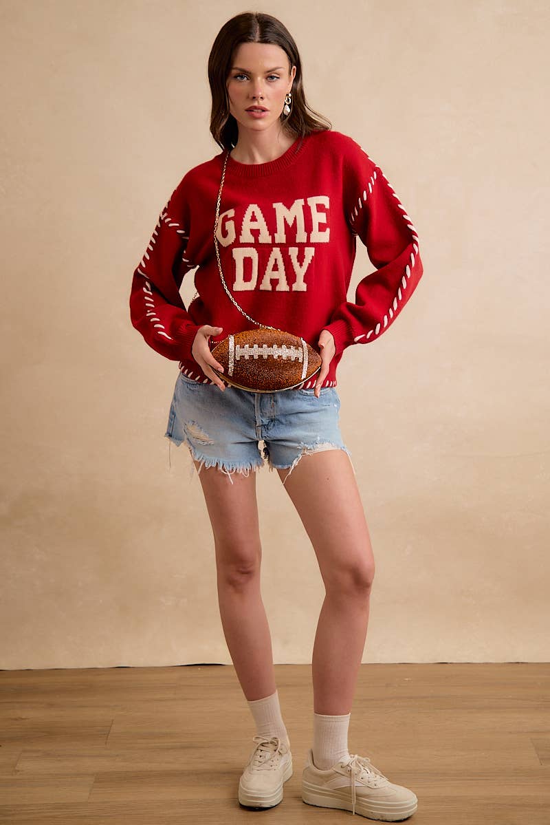 GAMEDAY THEME CONTRAST STITCH LONG SLEEVES KNIT TOP